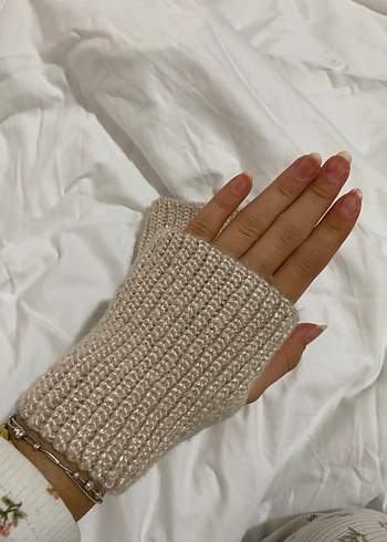 Bej Örgü Kadın Eldiveni - Görsel 2