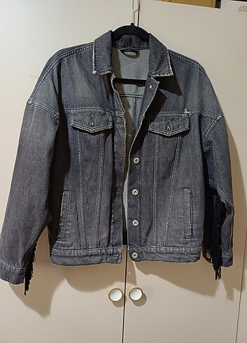 Oversize püsküllü kot ceket 
