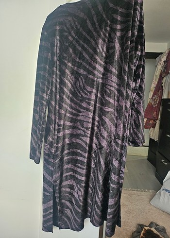 Uzun gri desenli kadife kimono - Görsel 2