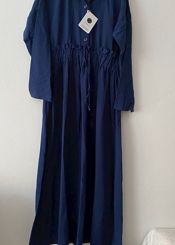 Keten Elbise - Lacivert - Görsel 5