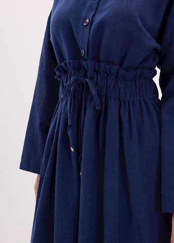 Keten Elbise - Lacivert - Görsel 4