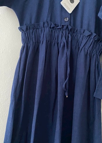 Keten Elbise - Lacivert - Görsel 7