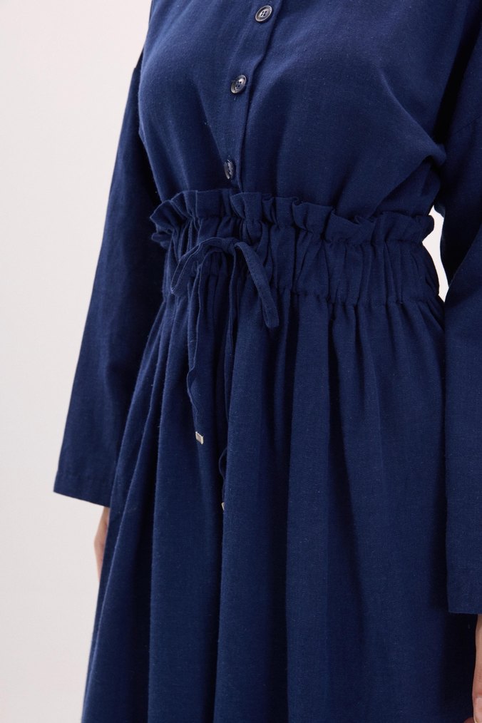 Keten Elbise - Lacivert - Görsel 4