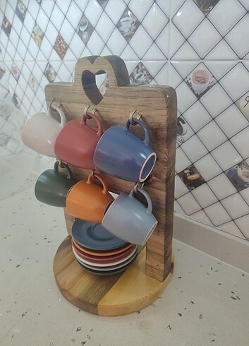 Ahşap kahve fincan standı - Görsel 4