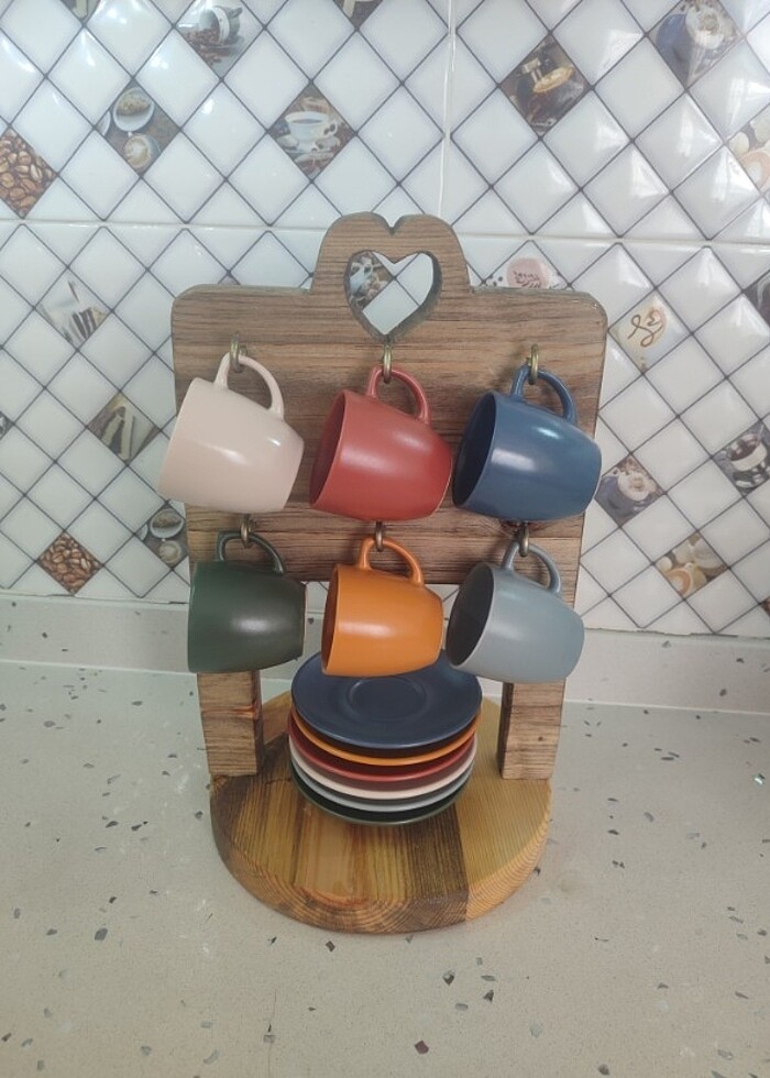 Ahşap kahve fincan standı - Görsel 3