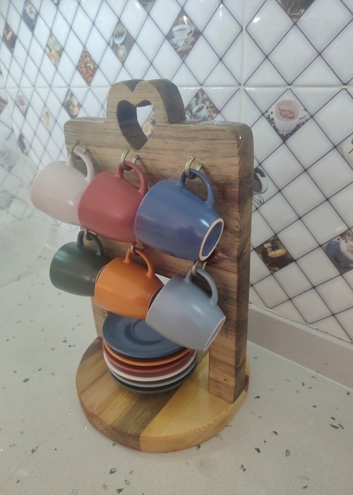 Ahşap kahve fincan standı - Görsel 4