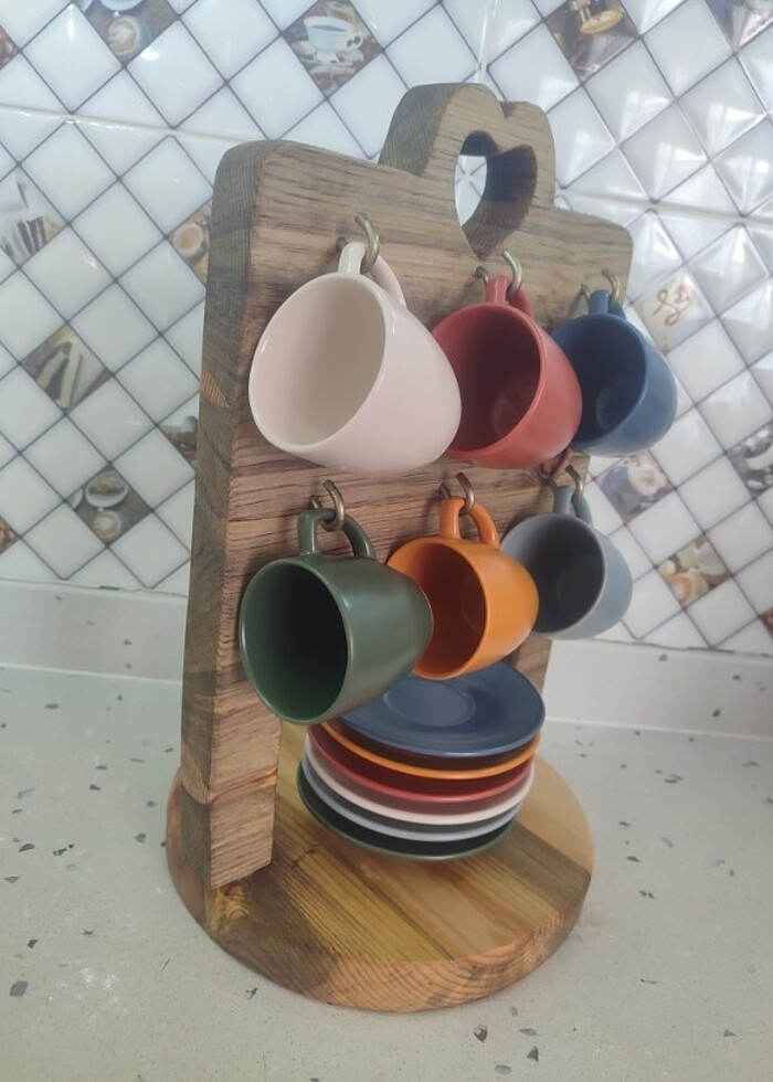 Ahşap kahve fincan standı - Görsel 5