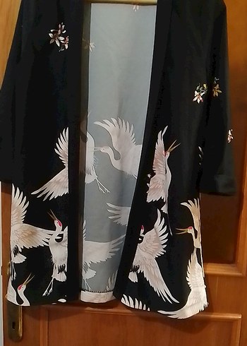 l Beden Kadın Gri Baskılı Midi Kimono