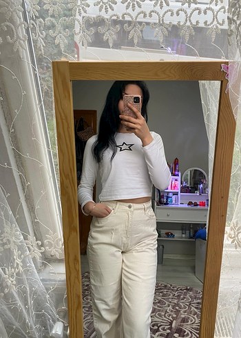 Ten rengi Kadın Boyfriend Pantolon Midi Boy - Görsel 3