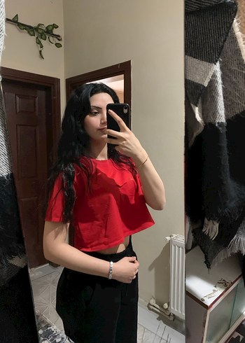 Kırmızı Kadın Crop Top, Kısa Kollu, Şık - Görsel 2