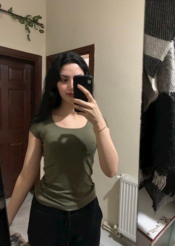 Kadın Fitilli Haki Crop Top - Görsel 2