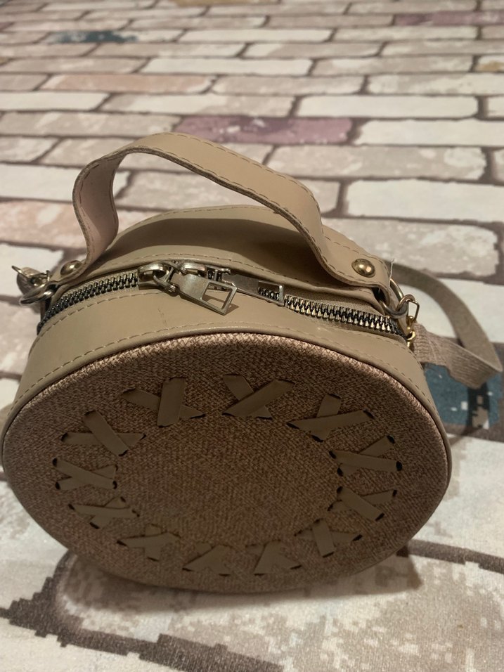 Bej Deri İşlemeli Bohem Kadın Çanta - Görsel 2