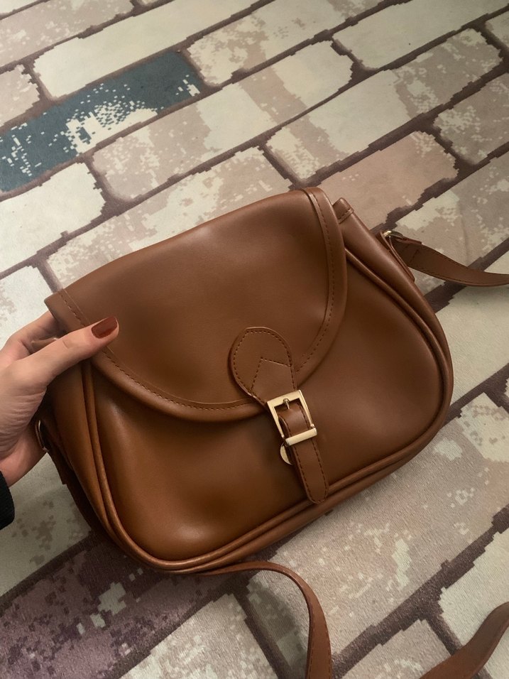 Kahverengi Deri Tokalı Kadın Çanta - Görsel 2