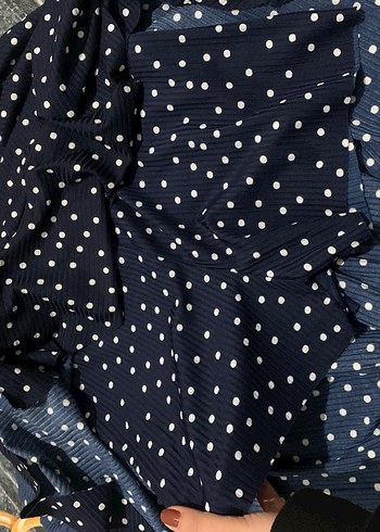 Lacivert Puantiyeli Mini Elbise - Görsel 3