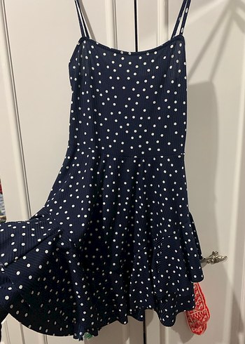 Lacivert Puantiyeli Mini Elbise - Görsel 2