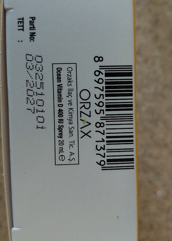 Beden Orzax Ocean Vitamin D3 400 IU 20 mL