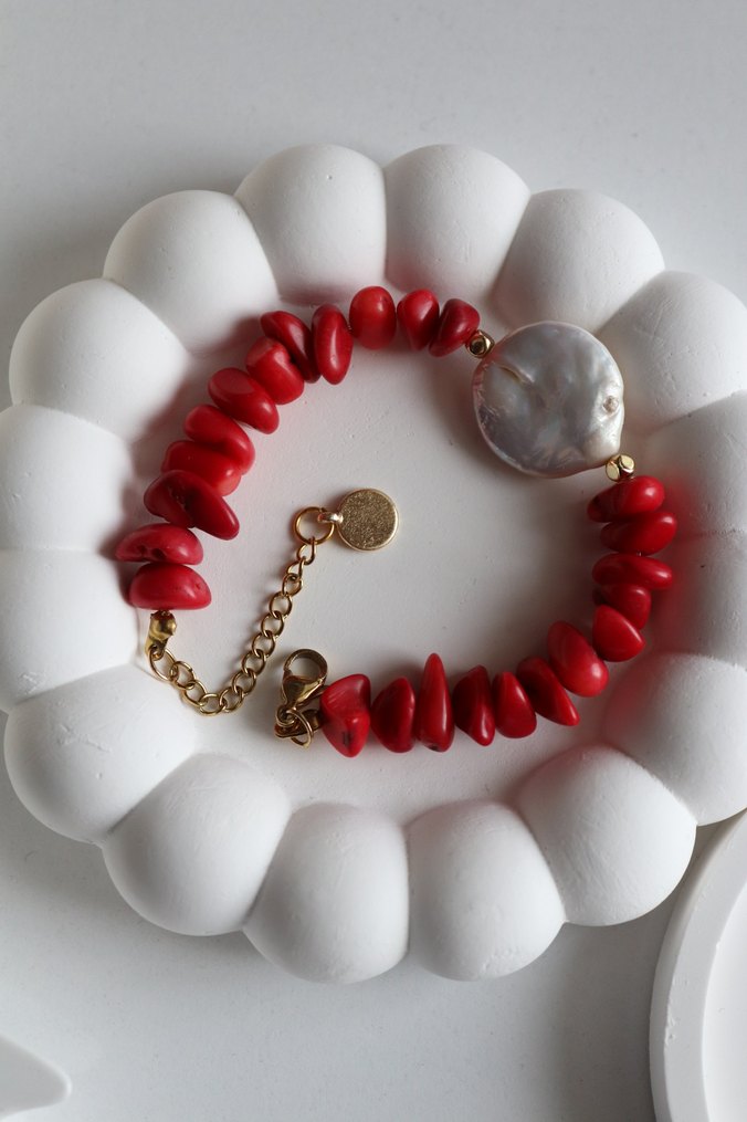 Kırmızı Mercan Doğal Taş Bileklik - Görsel 2