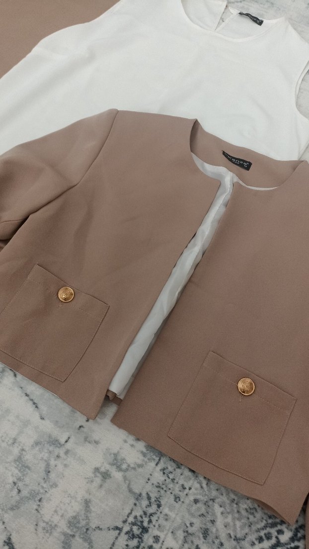 Bej ceket etek takım - Görsel 2