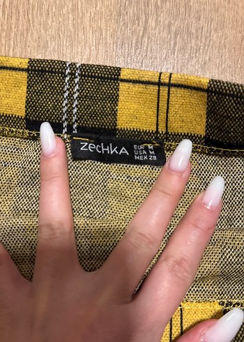 Sarı Ekose Desenli Kadın Midi Etek - Görsel 3