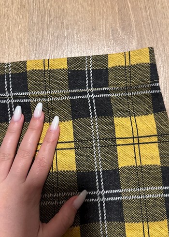 Sarı Ekose Desenli Kadın Midi Etek - Görsel 2