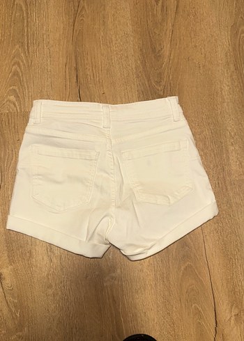 Kadın Beyaz Mini Pamuklu Denim Şort - Görsel 4