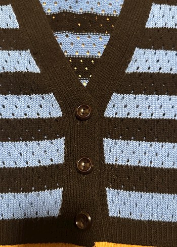 Mavi Siyah Çizgili Triko Hırka - Görsel 3