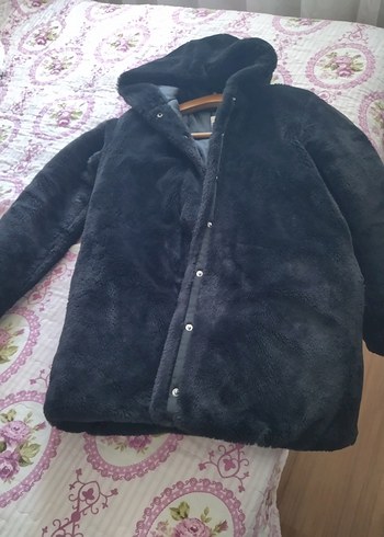 Siyah Peluş Kadın Mont