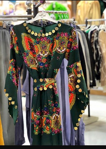 Renkli Etnik Desenli Uzun Kollu Bohem Kız Elbisesi - Görsel 4