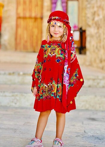 Renkli Etnik Desenli Uzun Kollu Bohem Kız Elbisesi - Görsel 6