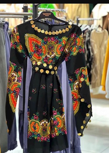 Renkli Etnik Desenli Uzun Kollu Bohem Kız Elbisesi - Görsel 5