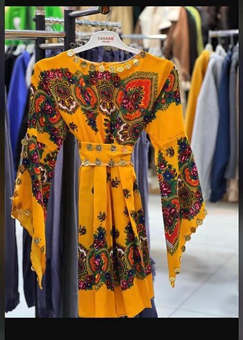 Renkli Etnik Desenli Uzun Kollu Bohem Kız Elbisesi - Görsel 2