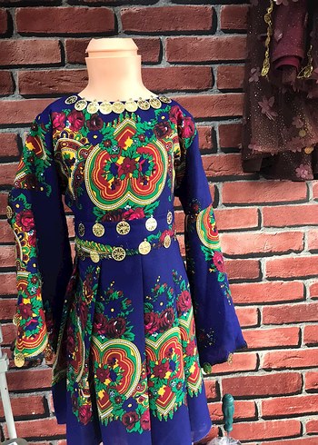 Boncuklu Uzun Kollu Renkli Bohem Elbise - Görsel 3