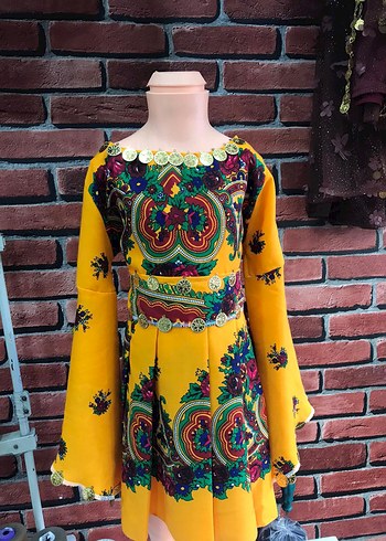 Boncuklu Uzun Kollu Renkli Bohem Elbise - Görsel 4