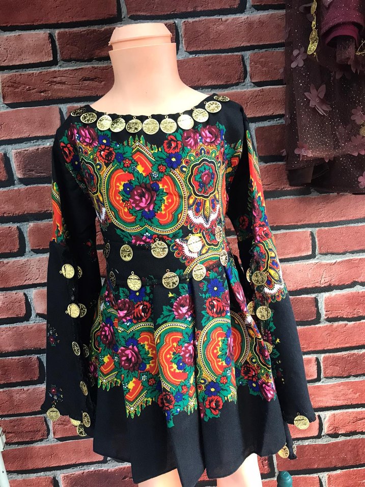 Boncuklu Uzun Kollu Renkli Bohem Elbise - Görsel 2