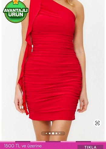 Drapeli Kırmızı Mini Straplez Elbise - Görsel 2