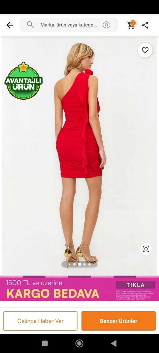 Drapeli Kırmızı Mini Straplez Elbise - Görsel 3