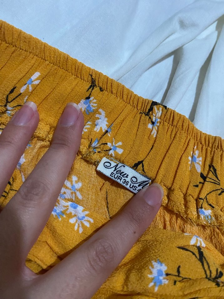 Sarı Drapeli Bohem Midi Etek - Görsel 3