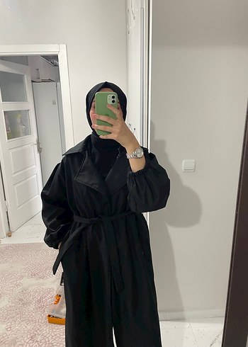 Siyah Uzun Trençkot - Görsel 5