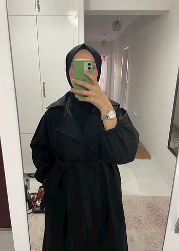 Siyah Uzun Trençkot - Görsel 6