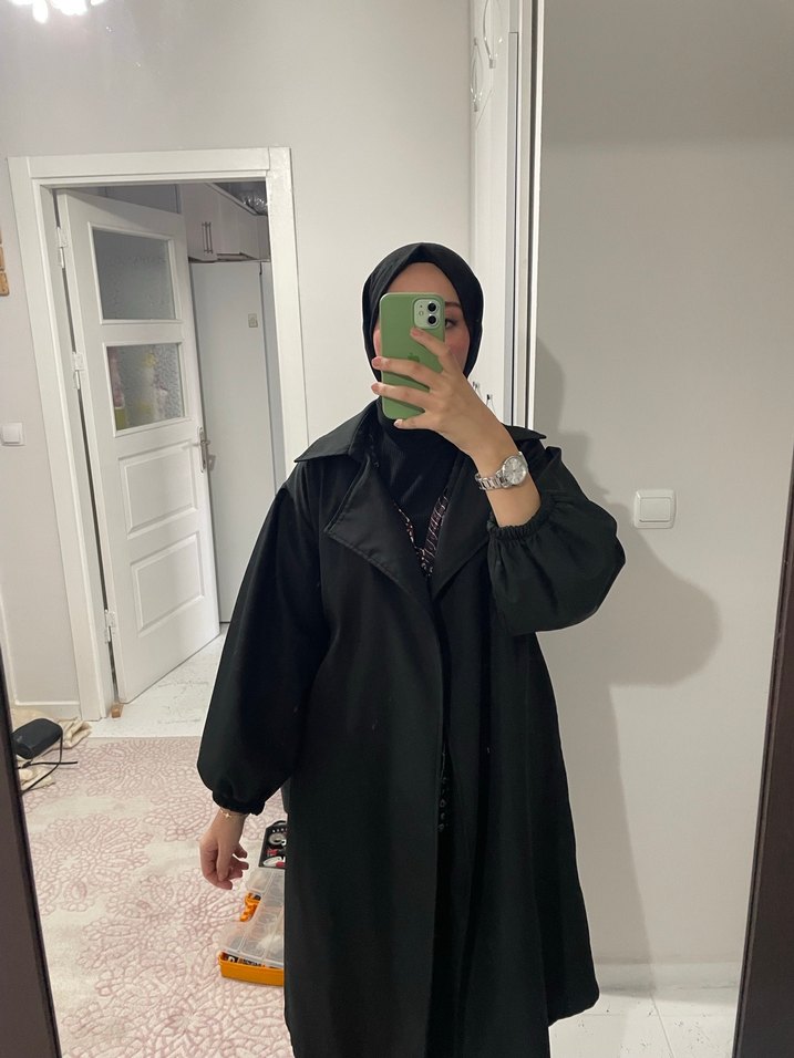 Siyah Uzun Trençkot - Görsel 4