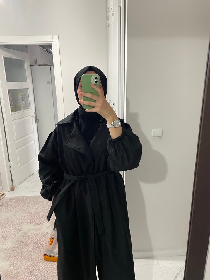 Siyah Uzun Trençkot - Görsel 5