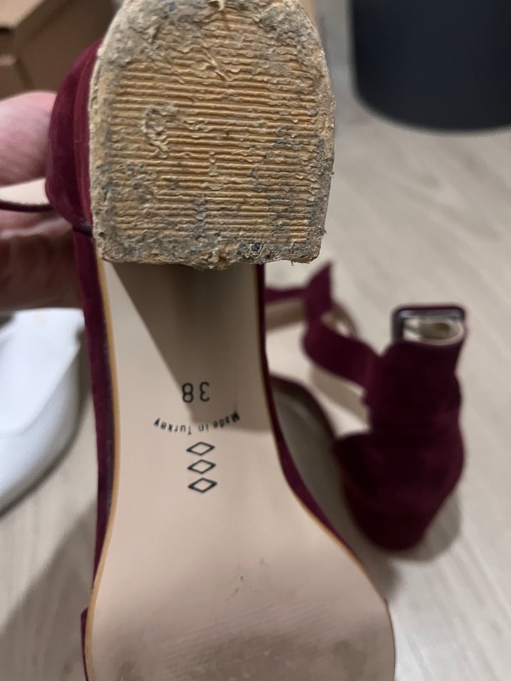 Bordo Süet Tokalı Stiletto Kadın Topuklu Ayakkabı - Görsel 3