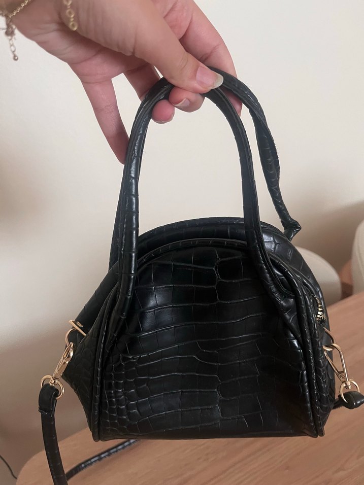 Siyah Yılan Desenli Deri Kadın Çanta - Görsel 2