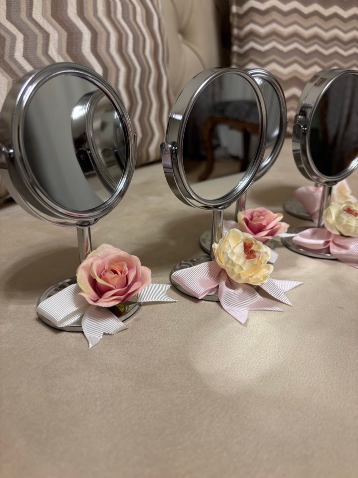 Pembe Çiçekli Ayaklı Yuvarlak Masa Aynası - Görsel 5