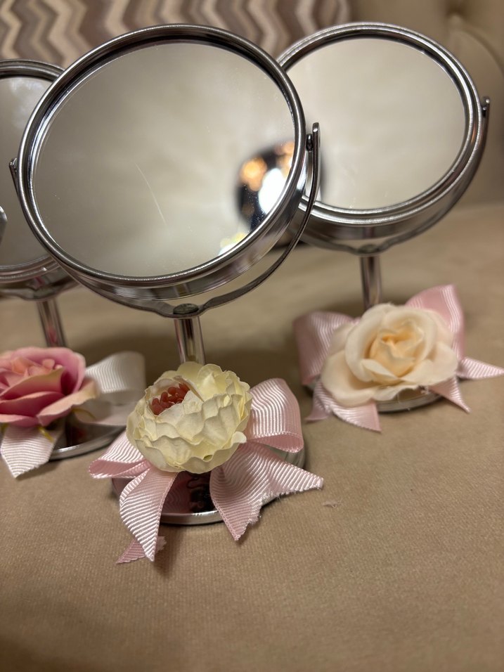 Pembe Çiçekli Ayaklı Yuvarlak Masa Aynası - Görsel 2