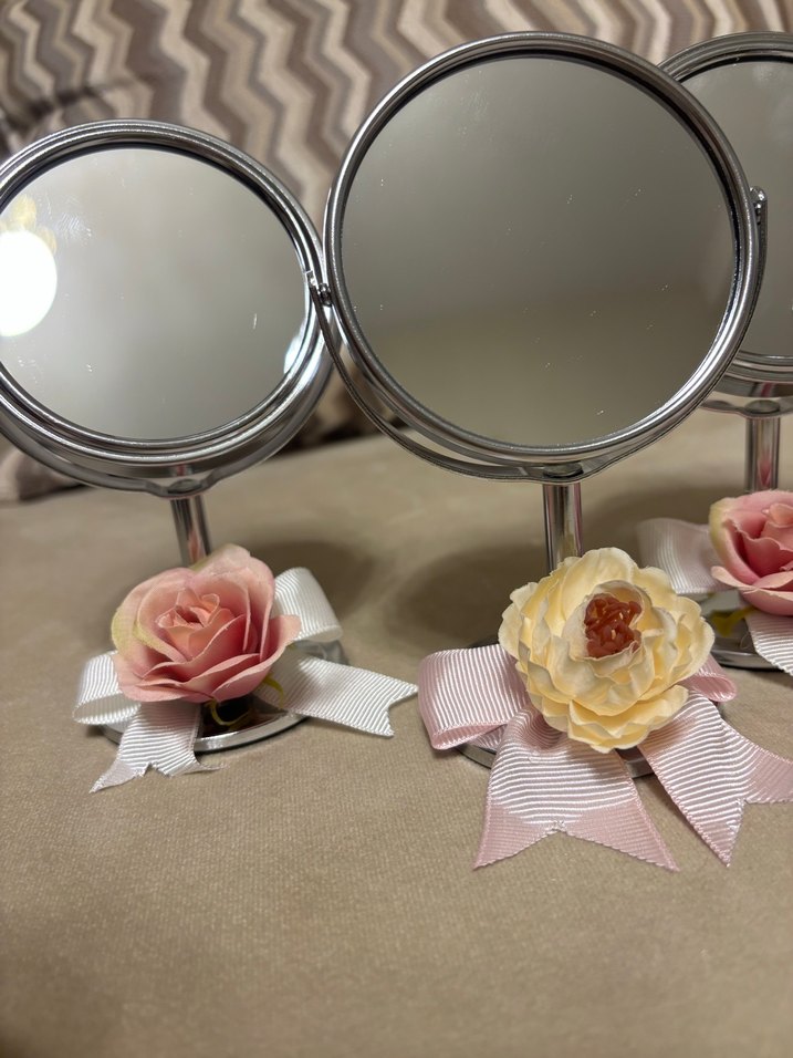 Pembe Çiçekli Ayaklı Yuvarlak Masa Aynası - Görsel 3