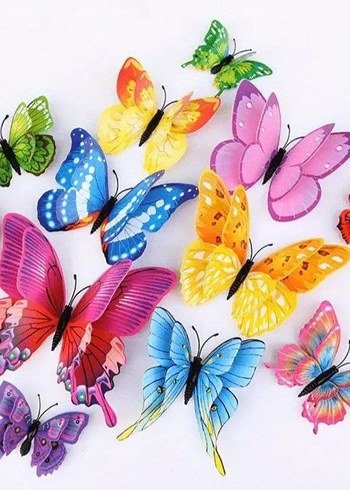 Diğer 12'li 3D Mıknatıslı Kelebek Duvar ve Buzdolabı Sticker Seti