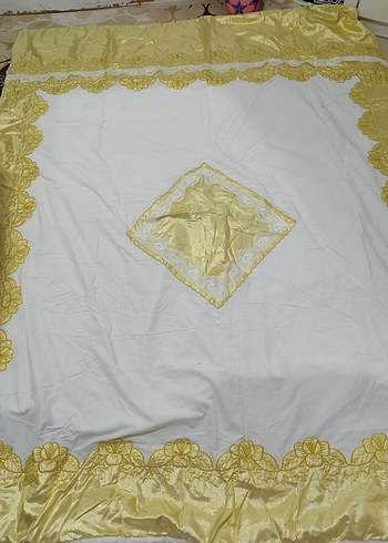 Saten Parlak Beyaz Nakışlı Yatak Örtüsü yorgan yüzü - Görsel 9
