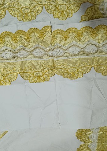 Saten Parlak Beyaz Nakışlı Yatak Örtüsü yorgan yüzü - Görsel 11