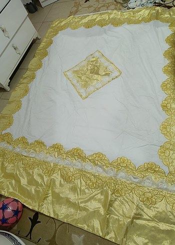 Saten Parlak Beyaz Nakışlı Yatak Örtüsü yorgan yüzü - Görsel 13